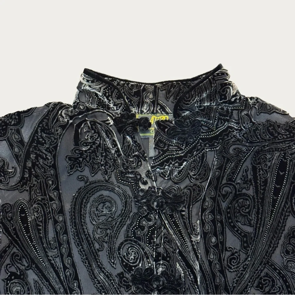 NWT ATOC Touch of Classs Small Velvet Silk Goth Devore Art-Wear Shirt Jacket Top - Picture 2 of 8